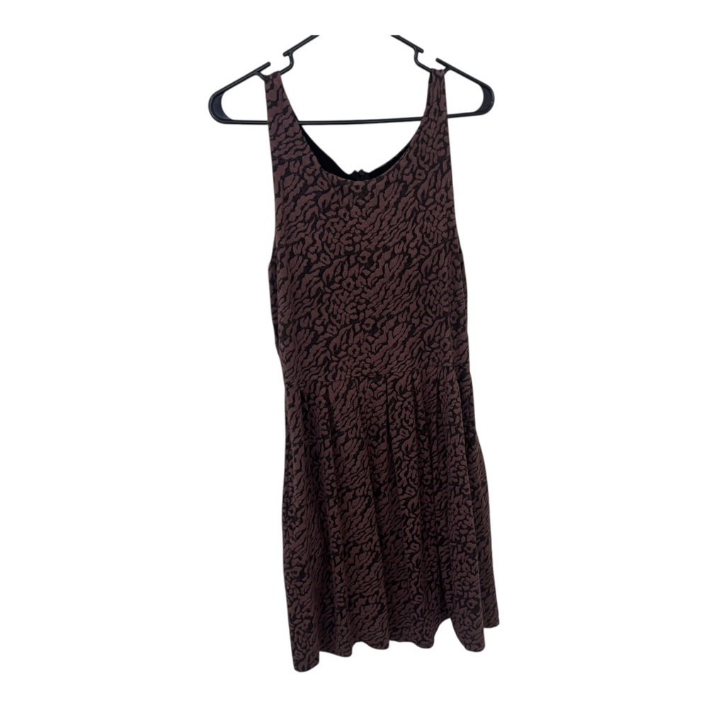 Deletta Anthropologie brown black leopard print sleeveless pleated dress Small